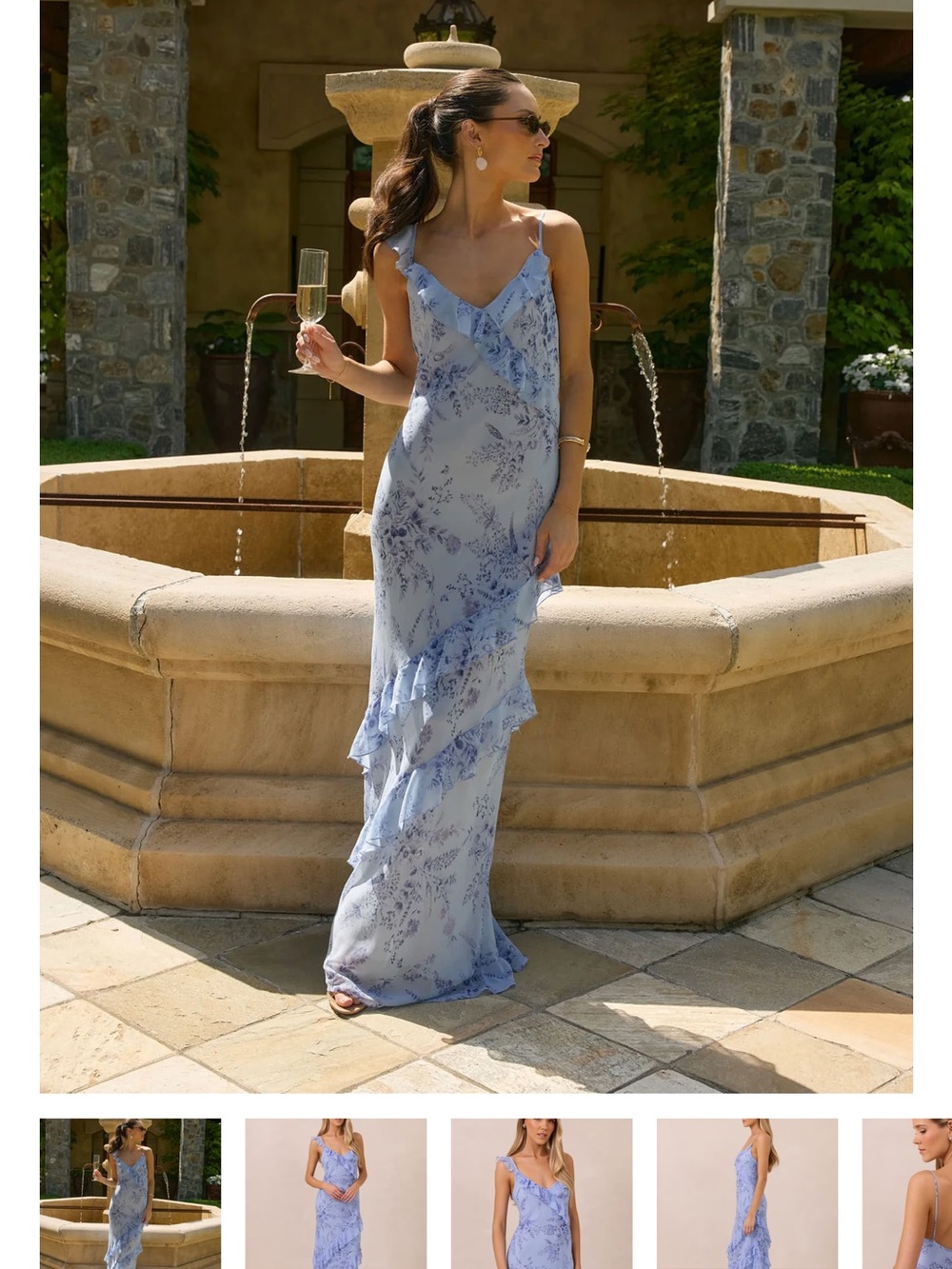 Light Blue Floral Ruffle Slip Dress
